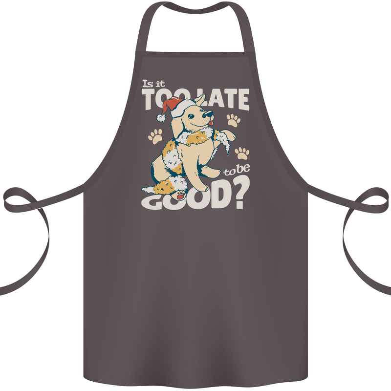 Funny Christmas Dog Too Late to Be Good Cotton Apron 100% Organic Dark Grey