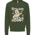 Funny Christmas Dog Too Late to Be Good Kids Sweatshirt Jumper Forest Green