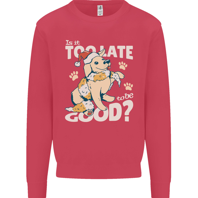 Funny Christmas Dog Too Late to Be Good Kids Sweatshirt Jumper Heliconia