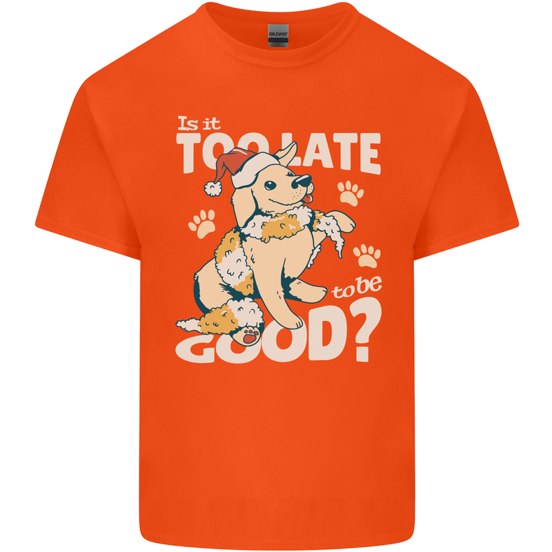 Funny Christmas Dog Too Late to Be Good Kids T-Shirt Childrens Orange