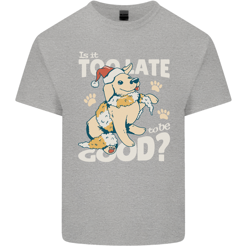 Funny Christmas Dog Too Late to Be Good Kids T-Shirt Childrens Sports Grey