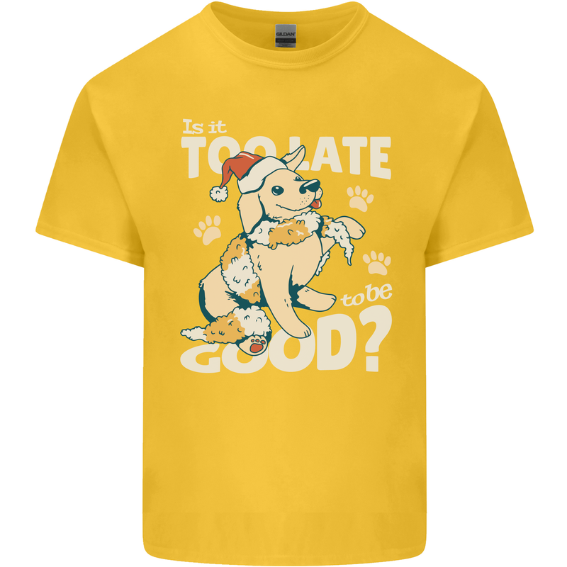 Funny Christmas Dog Too Late to Be Good Kids T-Shirt Childrens Yellow