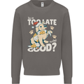 Funny Christmas Dog Too Late to Be Good Mens Sweatshirt Jumper Charcoal