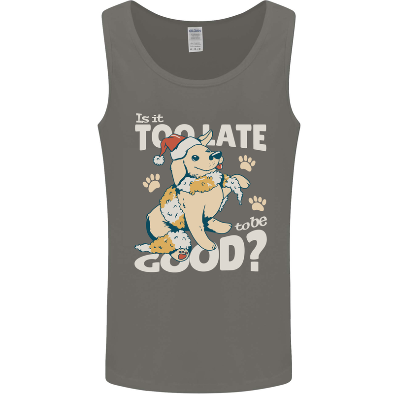Funny Christmas Dog Too Late to Be Good Mens Vest Tank Top Charcoal