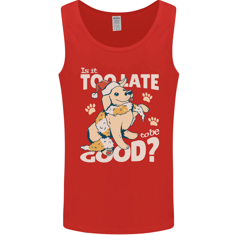 Funny Christmas Dog Too Late to Be Good Mens Vest Tank Top Red
