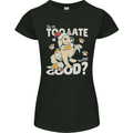 Funny Christmas Dog Too Late to Be Good Womens Petite Cut T-Shirt Black