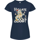 Funny Christmas Dog Too Late to Be Good Womens Petite Cut T-Shirt Navy Blue