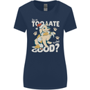 Funny Christmas Dog Too Late to Be Good Womens Wider Cut T-Shirt Navy Blue