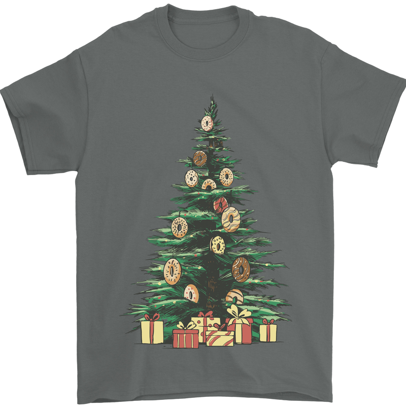 Funny Christmas Donut Tree Xmas Mens T-Shirt 100% Cotton Charcoal
