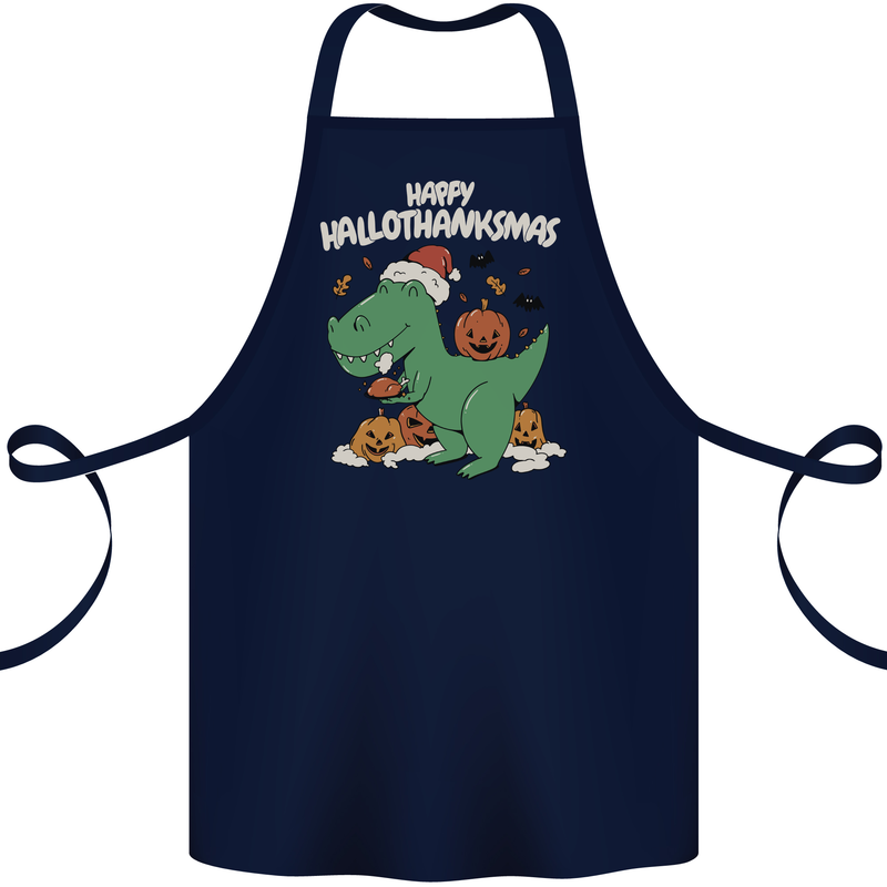 Funny Christmas Halloween Thanksgiving T-Rex Cotton Apron 100% Organic Navy Blue