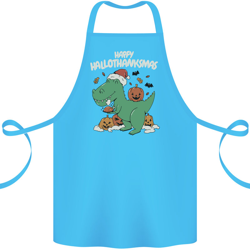 Funny Christmas Halloween Thanksgiving T-Rex Cotton Apron 100% Organic Turquoise