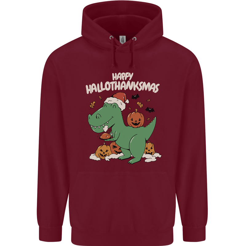 Funny Christmas Halloween Thanksgiving T-Rex Mens 80% Cotton Hoodie Maroon