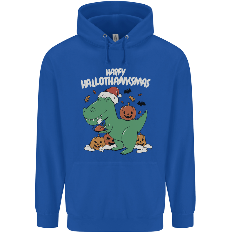 Funny Christmas Halloween Thanksgiving T-Rex Mens 80% Cotton Hoodie Royal Blue