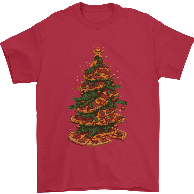 Funny Christmas Pizza Tree Xmas Food Mens T-Shirt 100% Cotton Red