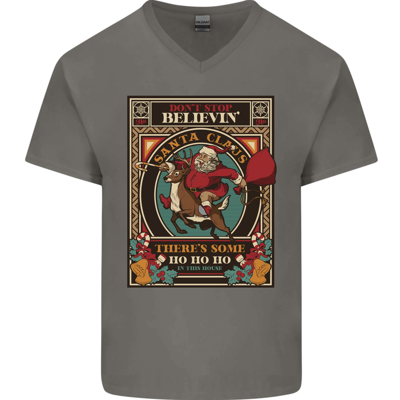 Funny Christmas Santa Clause Offensive Mens V-Neck Cotton T-Shirt Charcoal