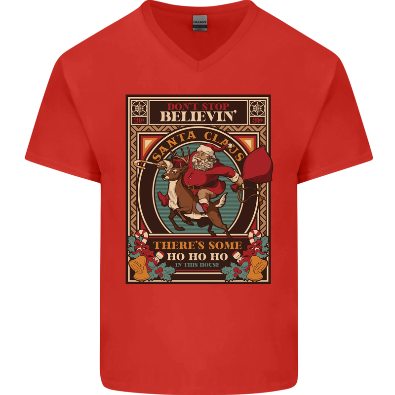 Funny Christmas Santa Clause Offensive Mens V-Neck Cotton T-Shirt Red