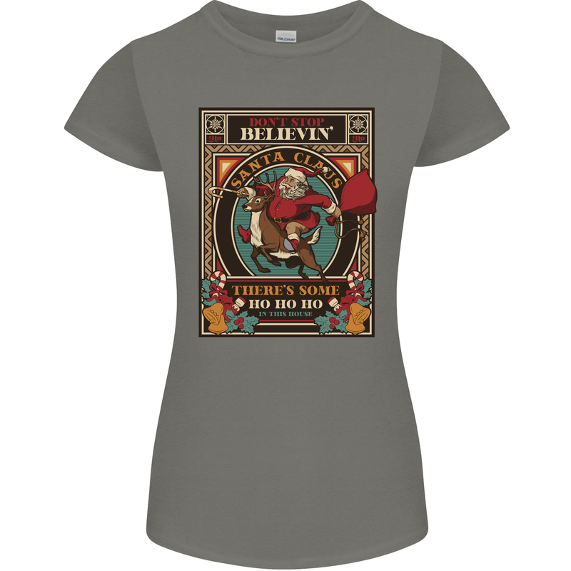 Funny Christmas Santa Clause Offensive Womens Petite Cut T-Shirt Charcoal