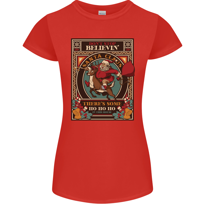 Funny Christmas Santa Clause Offensive Womens Petite Cut T-Shirt Red