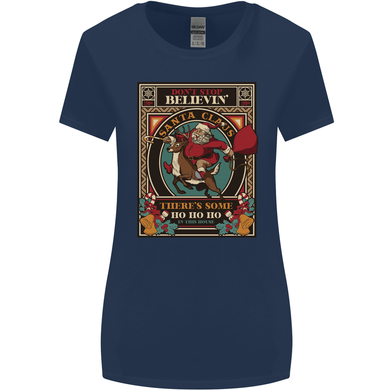 Funny Christmas Santa Clause Offensive Womens Wider Cut T-Shirt Navy Blue