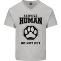 Funny Dog Service Human Do Not Pet Mens V-Neck Cotton T-Shirt Sports Grey