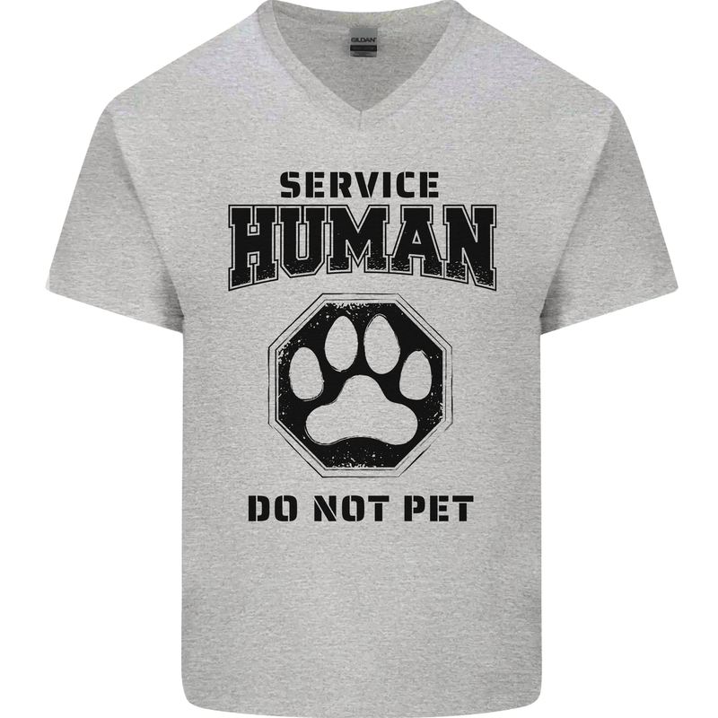 Funny Dog Service Human Do Not Pet Mens V-Neck Cotton T-Shirt Sports Grey