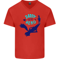 Funny Fathers Day Daddy is My Superhero Mens V-Neck Cotton T-Shirt Red