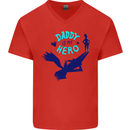 Funny Fathers Day Daddy is My Superhero Mens V-Neck Cotton T-Shirt Red