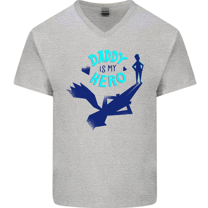 Funny Fathers Day Daddy is My Superhero Mens V-Neck Cotton T-Shirt Sports Grey