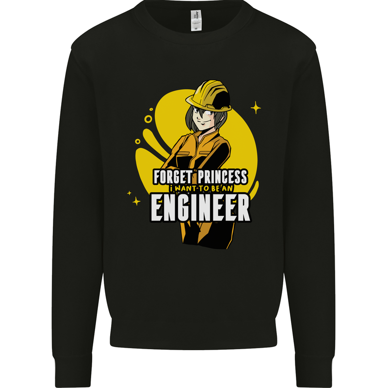 Funny Female Engineer Forget Princess Kids Sweatshirt Jumper Black