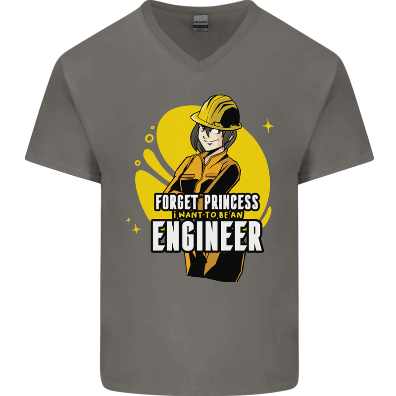 Funny Female Engineer Forget Princess Mens V-Neck Cotton T-Shirt Charcoal
