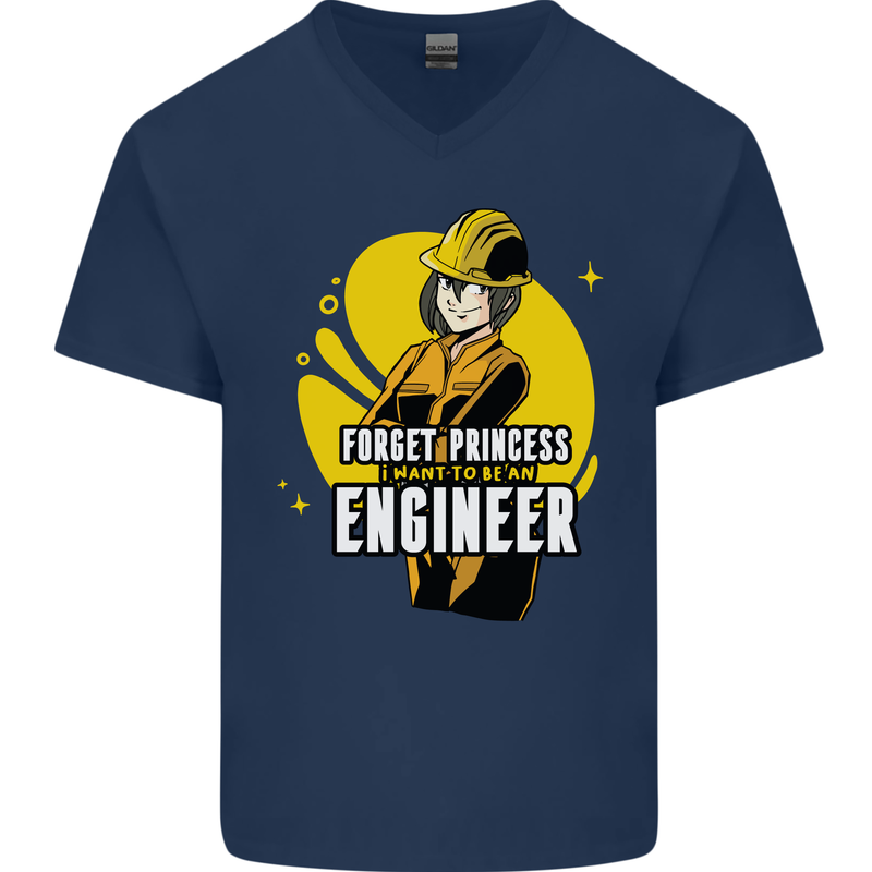 Funny Female Engineer Forget Princess Mens V-Neck Cotton T-Shirt Navy Blue