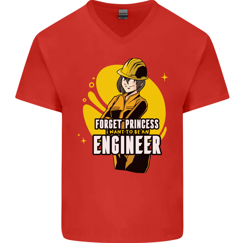 Funny Female Engineer Forget Princess Mens V-Neck Cotton T-Shirt Red