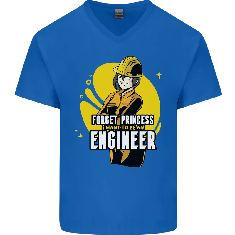 Funny Female Engineer Forget Princess Mens V-Neck Cotton T-Shirt Royal Blue
