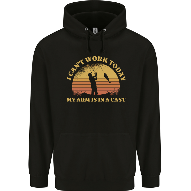 Funny Fishing Arm is In a Cast Fisherman Childrens Kids Hoodie Black