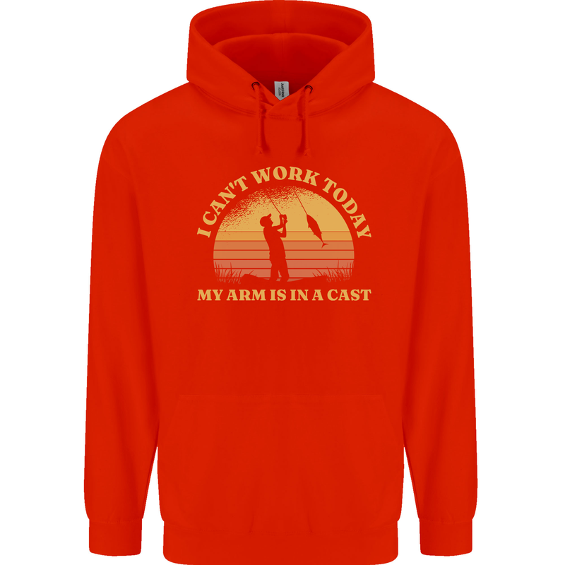 Funny Fishing Arm is In a Cast Fisherman Childrens Kids Hoodie Bright Red