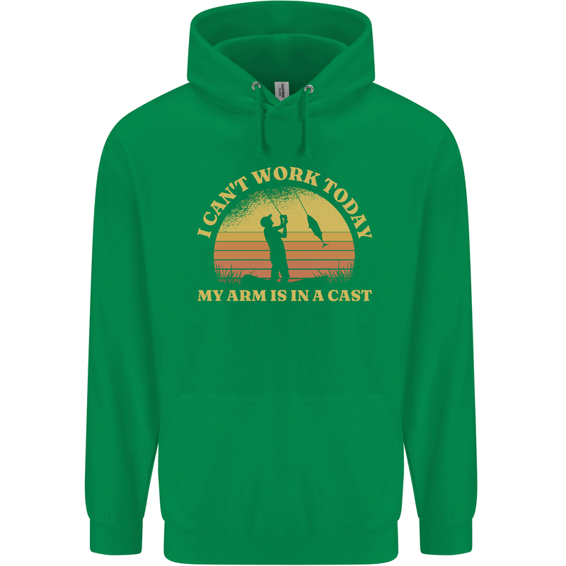 Funny Fishing Arm is In a Cast Fisherman Childrens Kids Hoodie Irish Green