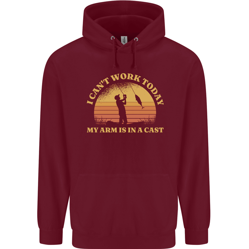 Funny Fishing Arm is In a Cast Fisherman Childrens Kids Hoodie Maroon