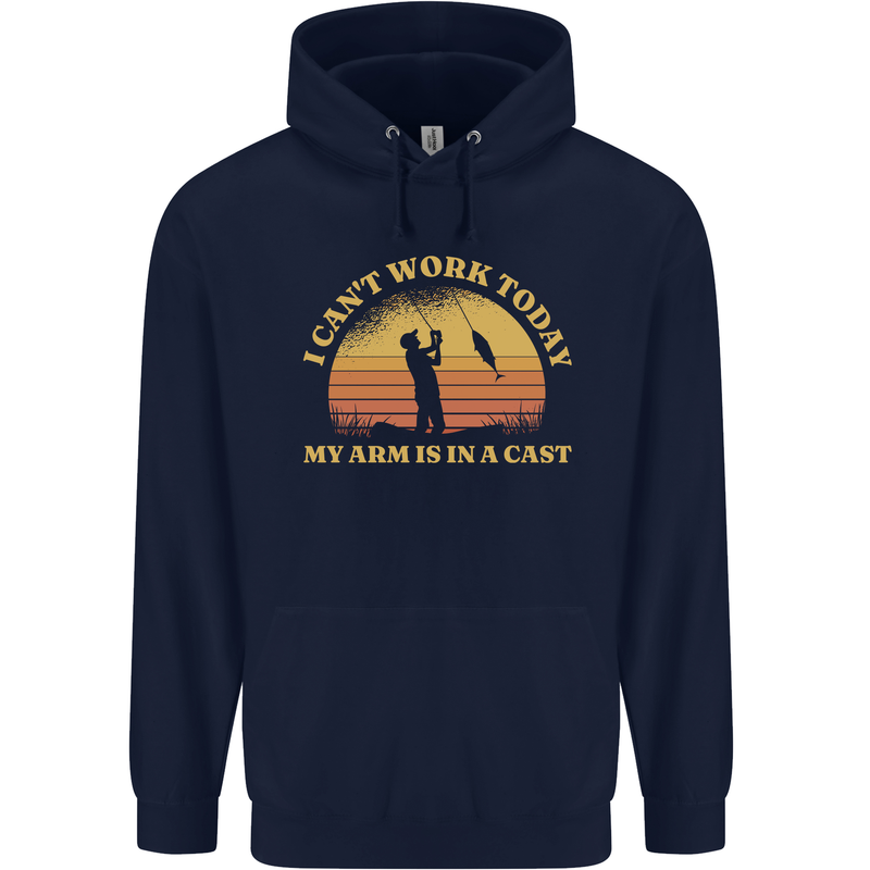 Funny Fishing Arm is In a Cast Fisherman Childrens Kids Hoodie Navy Blue