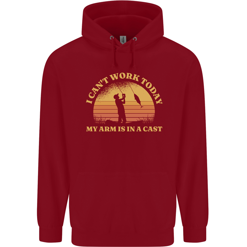 Funny Fishing Arm is In a Cast Fisherman Childrens Kids Hoodie Red