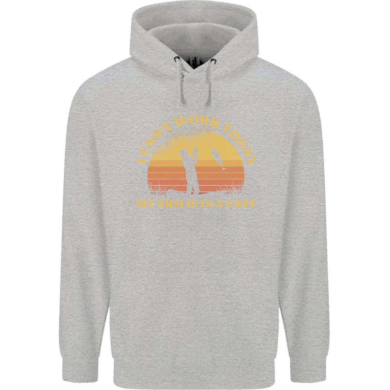 Funny Fishing Arm is In a Cast Fisherman Childrens Kids Hoodie Sports Grey