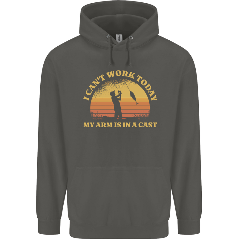 Funny Fishing Arm is In a Cast Fisherman Childrens Kids Hoodie Storm Grey