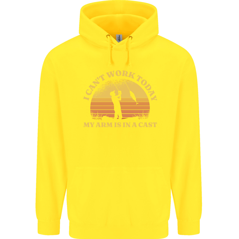 Funny Fishing Arm is In a Cast Fisherman Childrens Kids Hoodie Yellow