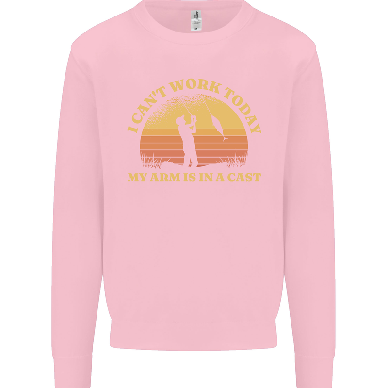 Funny Fishing Arm is In a Cast Fisherman Kids Sweatshirt Jumper Light Pink
