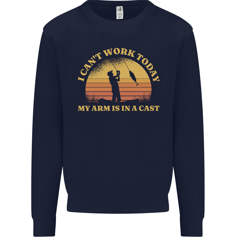 Funny Fishing Arm is In a Cast Fisherman Kids Sweatshirt Jumper Navy Blue