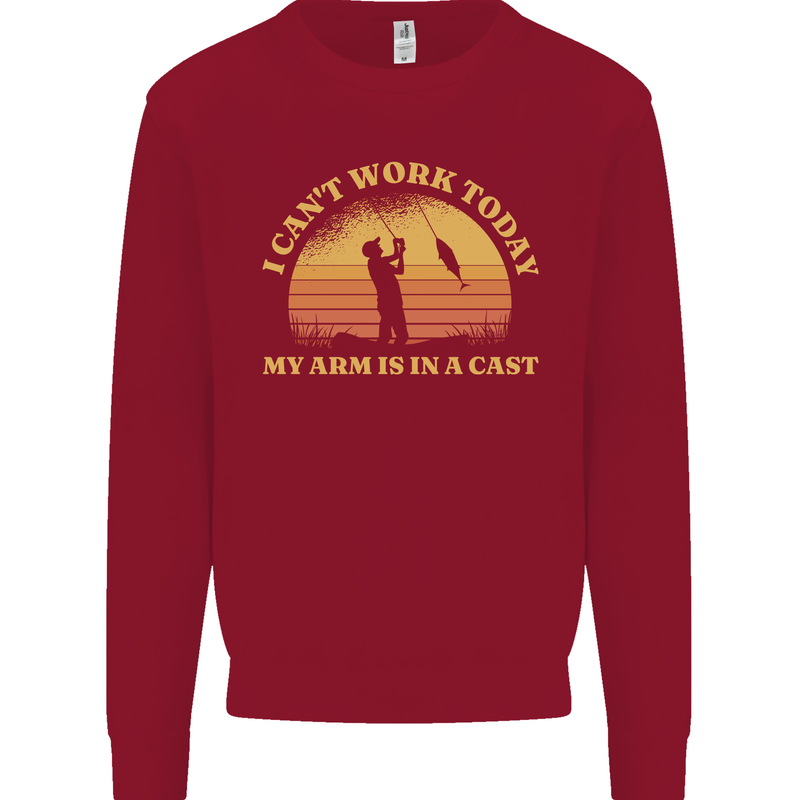 Funny Fishing Arm is In a Cast Fisherman Kids Sweatshirt Jumper Red