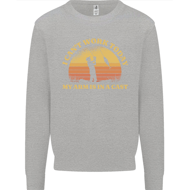 Funny Fishing Arm is In a Cast Fisherman Kids Sweatshirt Jumper Sports Grey