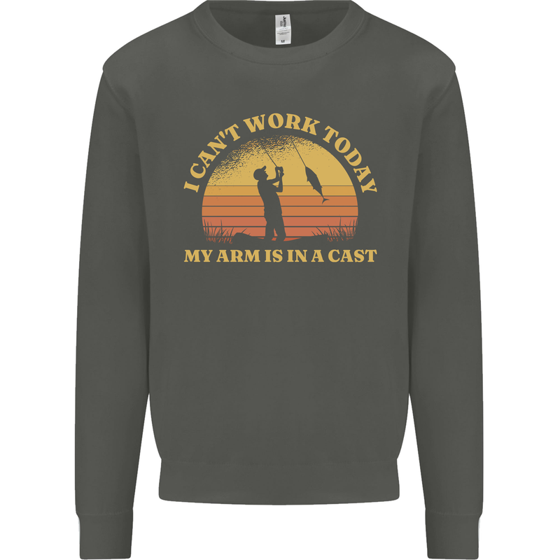 Funny Fishing Arm is In a Cast Fisherman Kids Sweatshirt Jumper Storm Grey