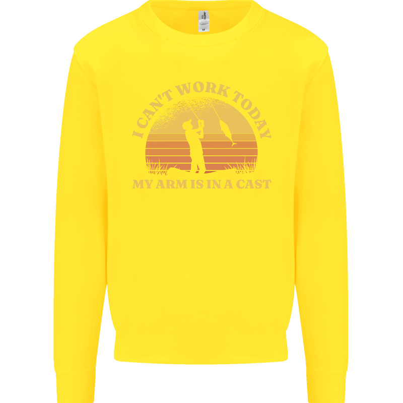 Funny Fishing Arm is In a Cast Fisherman Kids Sweatshirt Jumper Yellow