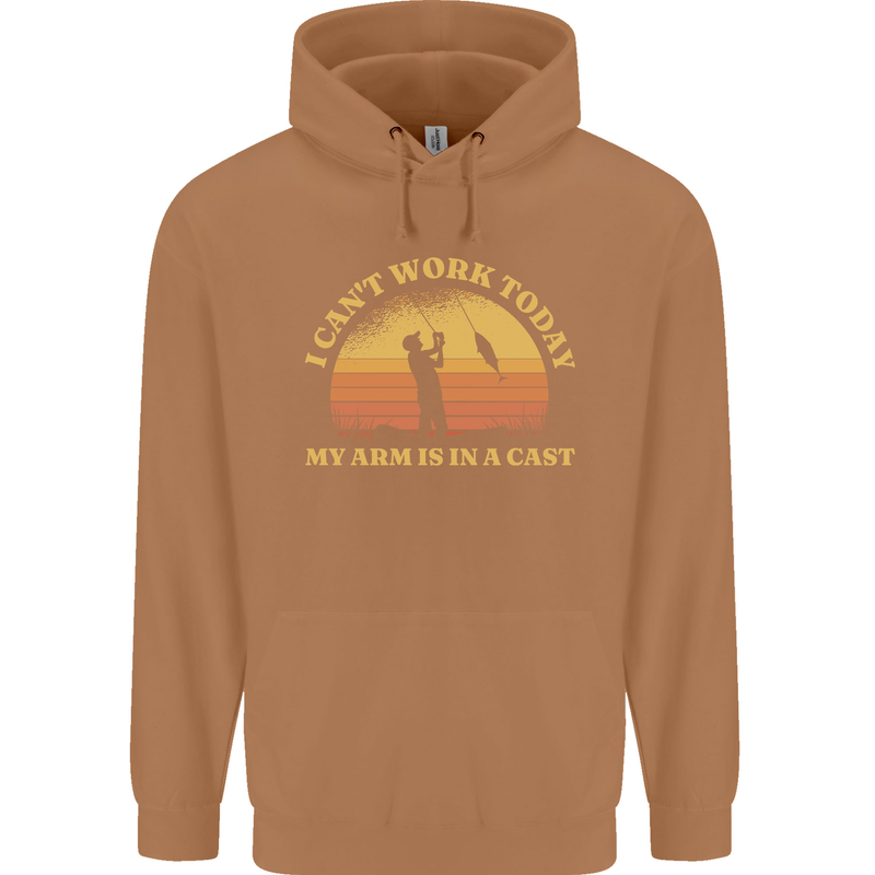 Funny Fishing Arm is In a Cast Fisherman Mens 80% Cotton Hoodie Caramel Latte