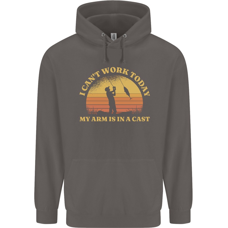 Funny Fishing Arm is In a Cast Fisherman Mens 80% Cotton Hoodie Charcoal